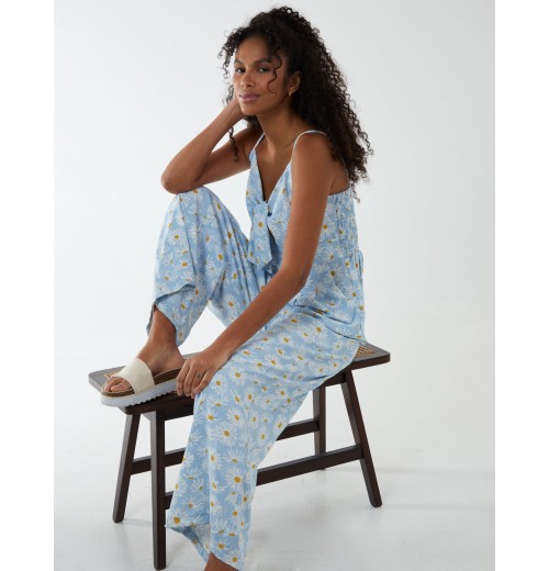 Daisy Print Tie Front Jumpsuit