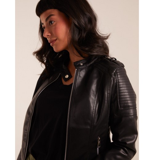 PU Leather Zip Through Biker Jacket