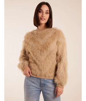 Fluffy Round Neck Cuff Sleeve Jumper