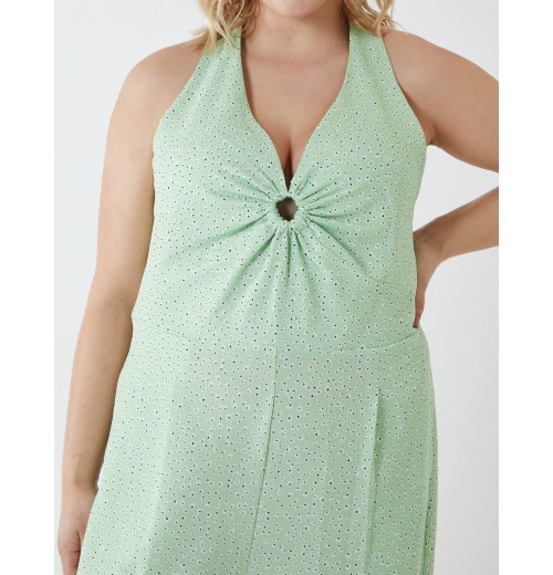 Curve Halter Neck Culotte Green Jumpsuit