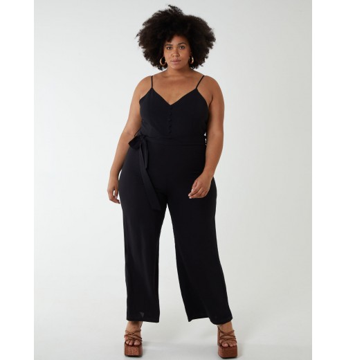 Curve Button Front Strappy Jumpsuit