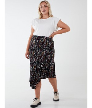 Curve Asymmetric Hem Midi Skirt