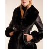 Faux Fur Collar PU Belted Coat