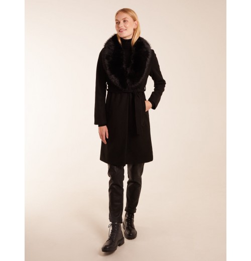 Faux Fur Collared Belted Coat